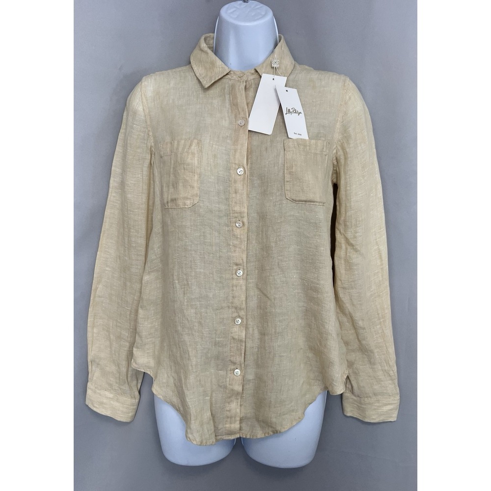 Lilly Pulitzer Women's Blouse Shirt Top Sz XXS Beige New 100% Linen